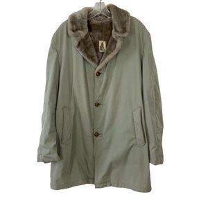 Vintage Mighty Mac Trench Jacket Coat Mens 44 Lined Out O'Gloucester Light Green